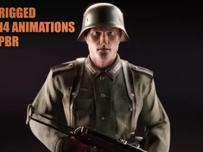 WW2 GERMAN SOLDIER RIGGED-ANIMATED Low-poly 3D model