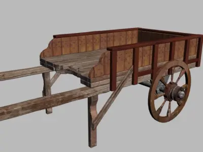 woodcart2 wooden cart with wheels 3D model