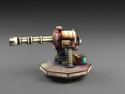 Carton turret machine gun Low-poly 3D model