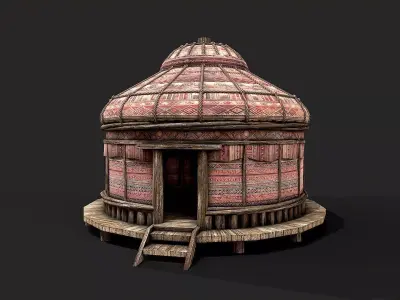 Traditional Yurt Nomads Tent with Interior 3 Low-poly 3D model
