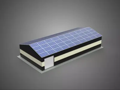 ROOFTOP ARRAY ECO SOLAR PANELS STRIPED UTILITY BUILDING FACILITY 3D model