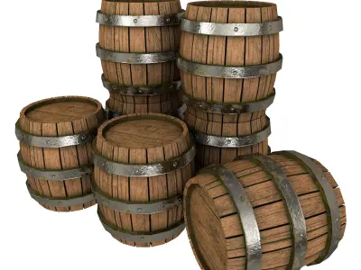 Game Ready Old Wooden Barrels Low Poly Low-poly 3D model