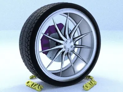 ORTAS CAR RIM 58 GAME READY RIM TIRE AND DISC 3D model