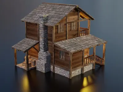 Wooden House F Low-poly 3D model