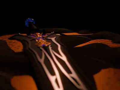 Demon Sword Golden Blue Free low-poly 3D model