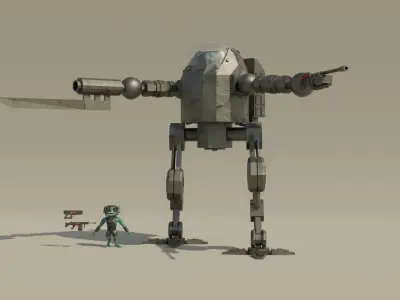 Alien Mech Suit and Alien Soldier Low-poly 3D model
