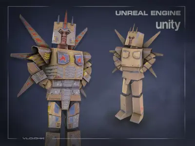 Cardboard Robot Low-poly 3D model