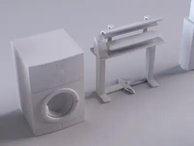 Dry cleaner Industrial store iron public laundry dryer interior 3D model