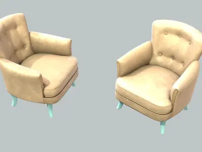 Vintage Chair Gold Velvet Upholstery LightBlue Legs 3D model