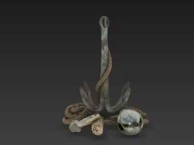 Nautical Grapnel Anchor Set  Weathered Maritime Props PBR 3D model