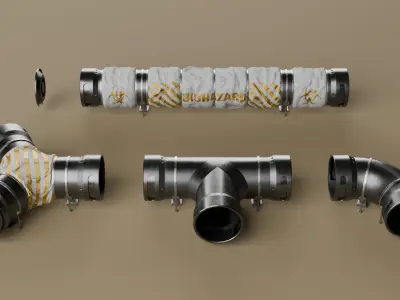Modular Industrial Pipe Kit Game Ready Low-poly 3D model