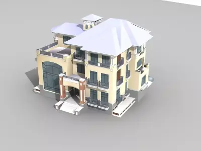 Villa house with snow on roof 3D model