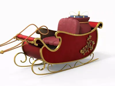 Santa Claus Sleigh With Gift Low-poly 3D model