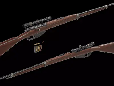 Mannlicher M1893 bolt action rifle Low-poly 3D model