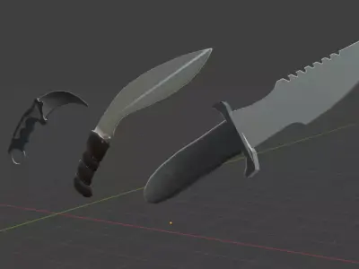 Low Poly Triple Knife Pack Low-poly 3D model
