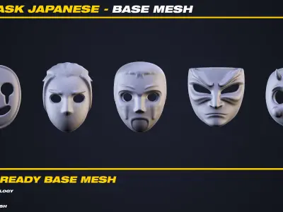 20 Mask Japanese Base Mesh - VOL 15 - Game Ready  Low-poly 3D model