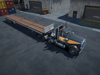 Semi truck flatbed trailer unity asset Low-poly 3D model