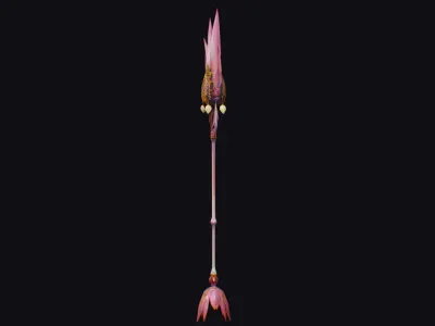 Magical Staff Sakura Pink Flower Lotus Wizard Wand Item Scepter Low-poly 3D model