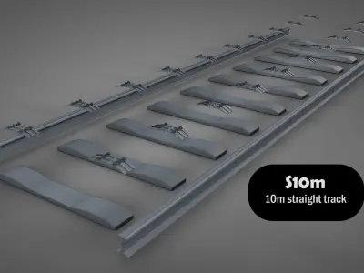 Modular Railway Track Lite Collection Low-poly 3D model