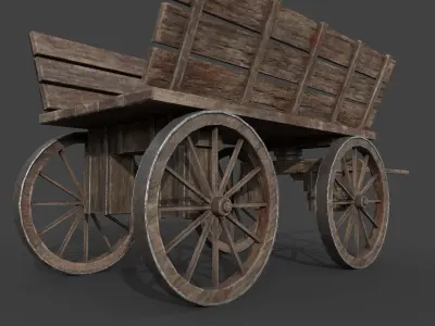 MEDIEVAL WOODEN CART  Low-poly 3D model