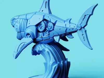 Mecha Shark Attack Statue  Sci-Fi Ocean Figure 3D print model