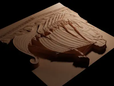 Viking Ship CNC 3d Print High Relief Sand Casting 3D print model