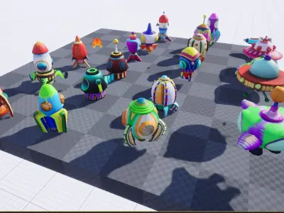 Cartoon SpaceShip Pack Low-poly 3D model