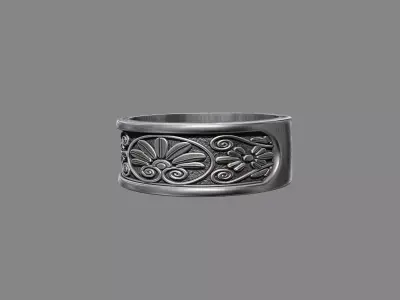 Ornate floral Damask patterned wedding ring 3D print model