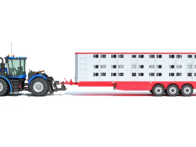 Tractor with Animal Transporter Trailer 3D model