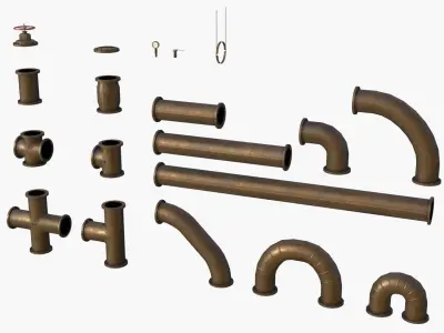 Copper Pipes Low-poly 3D model