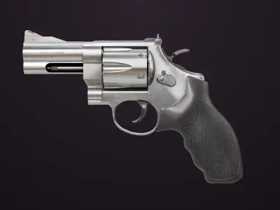 Small Revolver 06 Silver Generic All PBR Unity UE Textures Low-poly 3D model