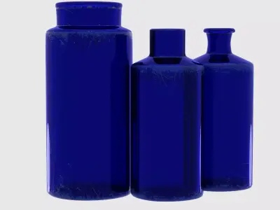 Vintage Cobalt Blue Pharmacy Bottles 3D model