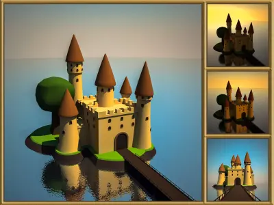 Castle on island in water Free 3D model