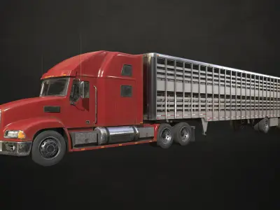 Semi Truck Livestock Trailer Low-poly 3D model