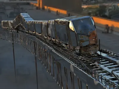 Train with railway 3D model