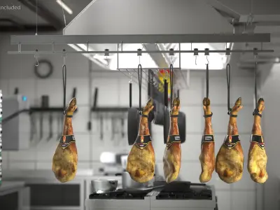 Jamonarium Curing Ham Legs Metal Rail 3D model