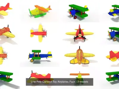 Low Poly Cartoon Toy Airplanes Pack 3D Model Collection