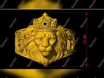 Lion ring lion face ring 3D model 3D print model