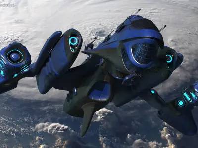 Futuristic Combat Spaceship Blue 3D model