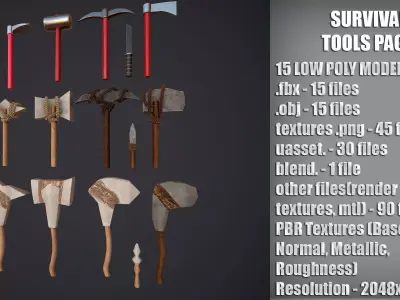Survival Tools Pack Low-poly 3D model