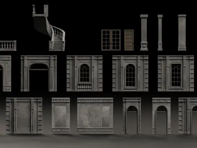 CLASSIC EUROPEAN KITBASH 05 MODULAR BUILDING WITH INTERIOR Low-poly 3D model