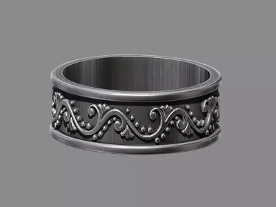 Vintage Floral Pattern Wedding Band  3D print model