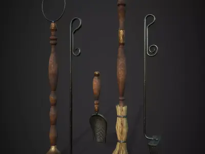 fireplace tools Low-poly 3D model