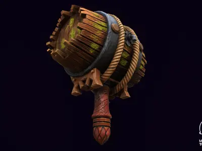 Barrel Hammer Stylized Model Low-poly 3D model