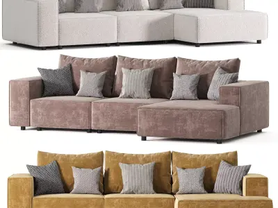 Left Hand 3 Seater Modular Linen Corner Sofa Beige APRICA 3D model