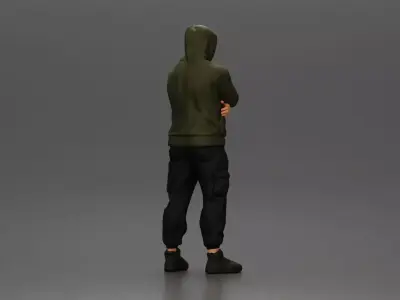 Gangster in Hooded Jacket and Cargo Pants with Confident Stance 3D print model