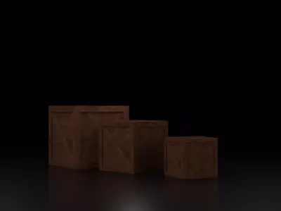 Crate three wooden boxes Low-poly 3D model