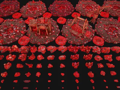 Mine Quarry Crane Industrial Set Crystal Ore Low-poly 3D model
