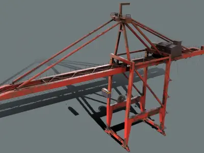 PBR Quayside Container Crane Version 1- Red Low-poly 3D model
