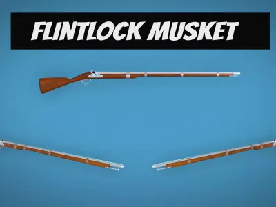 Flintlock Musket Firearm LowPoly 3D Model Low-poly 3D model